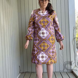 Vintage 1960s Funky Psychedelic Purple Patterned Custom Sewn Dress and Vest Set